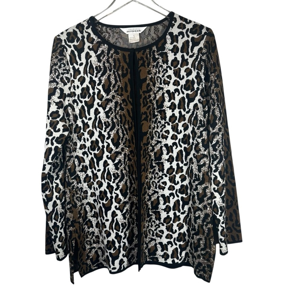 MISOOK Women's Large Black & Brown Animal Print Open Cardigan Sweater